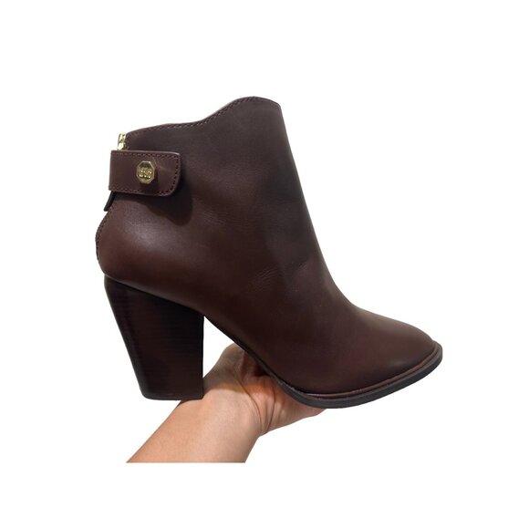 Louise Et Cie Leather Ankle Boots Womens 9.5 Brown Pointed Toe Block Heel Class - Picture 12 of 16
